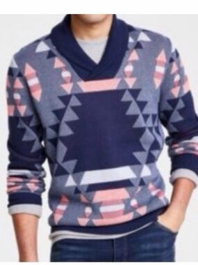 Sun + Stone‎ Shawl Collar Geometric Print Men’s Pullover Sweater